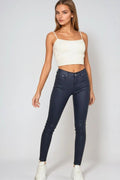 Navy Faux Leather Super Skinny Pants