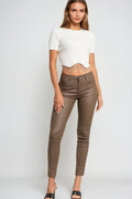 Beige Faux Leather Super Skinny Pants