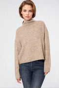Beige fluffy high neck relax fit sweater