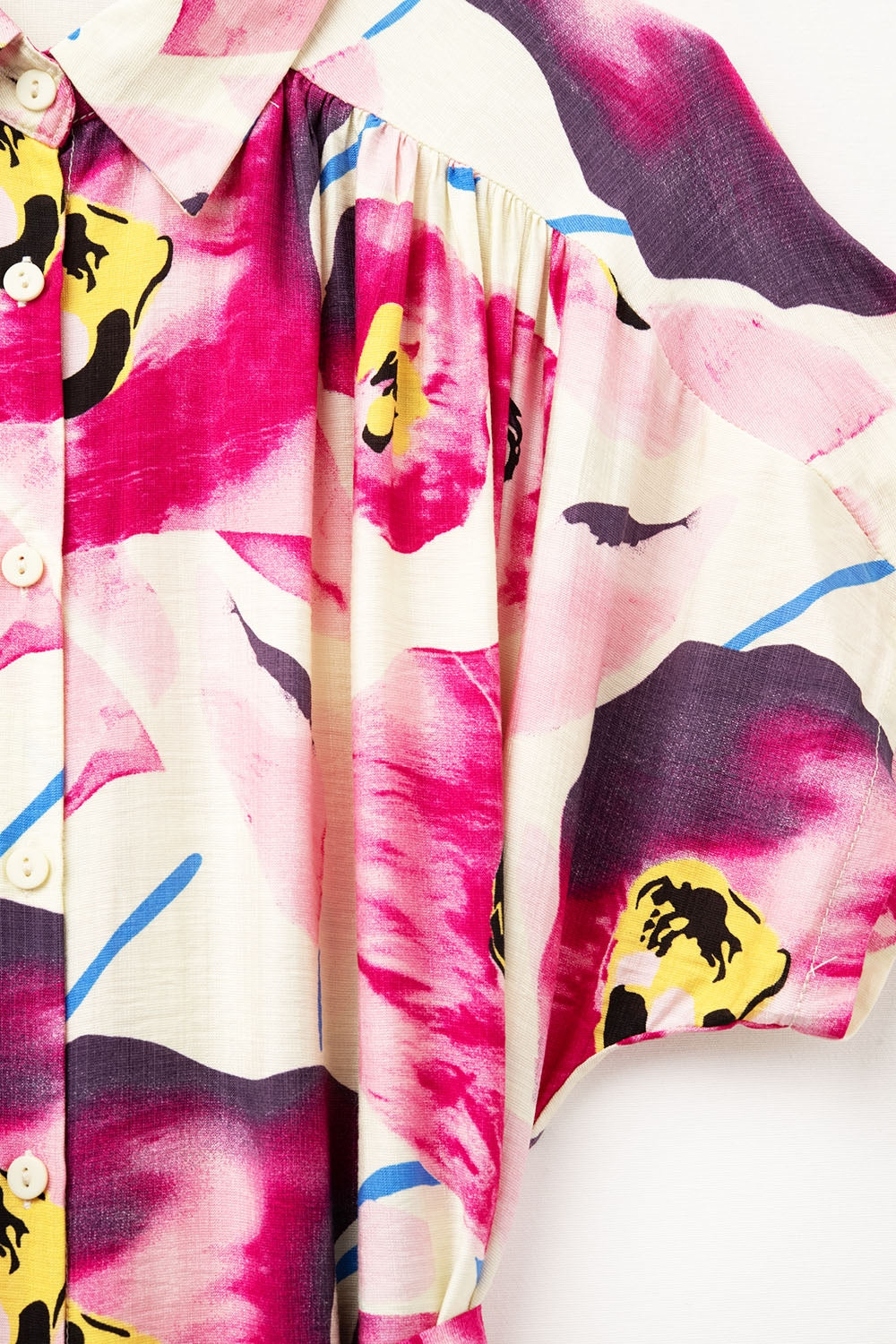 Floral printed buttoned shirt dress in fuchsia