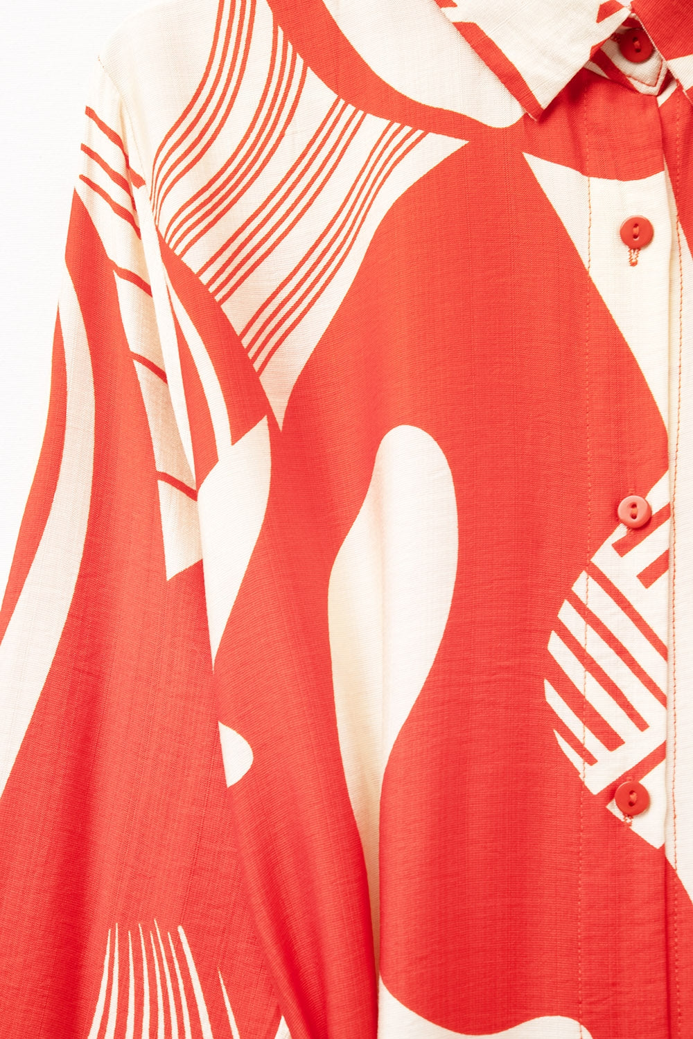 abstract print button-down dress in red