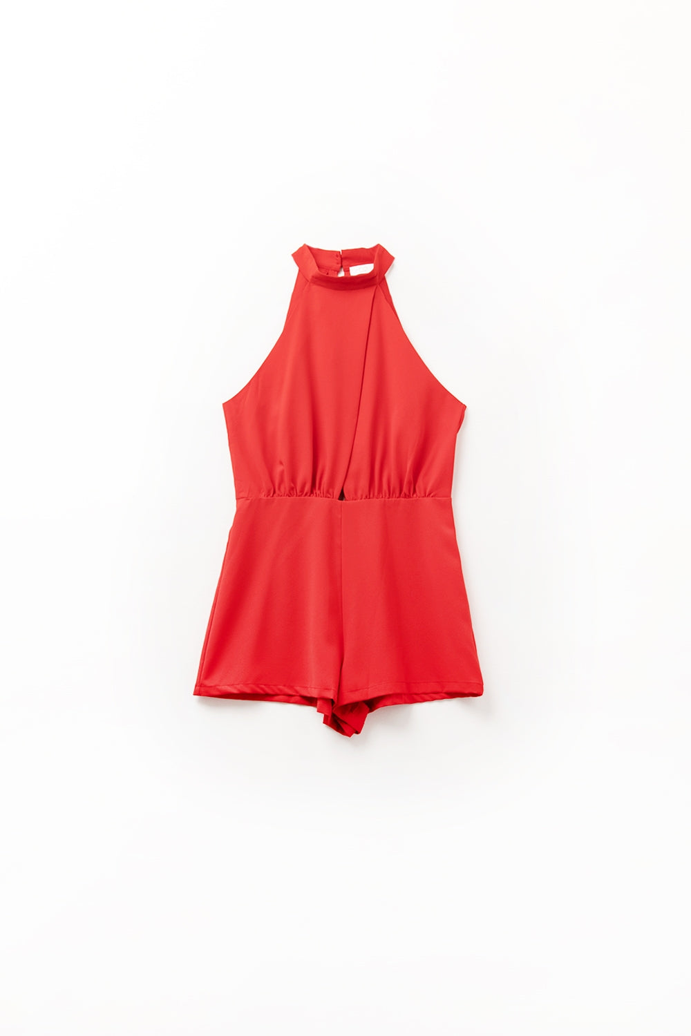 UNIKCOSA High Neck red romper with Front Pleat Detail