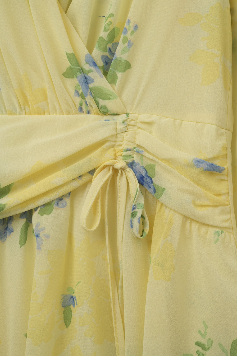 Butter yellow spring  mini dress with ruched design