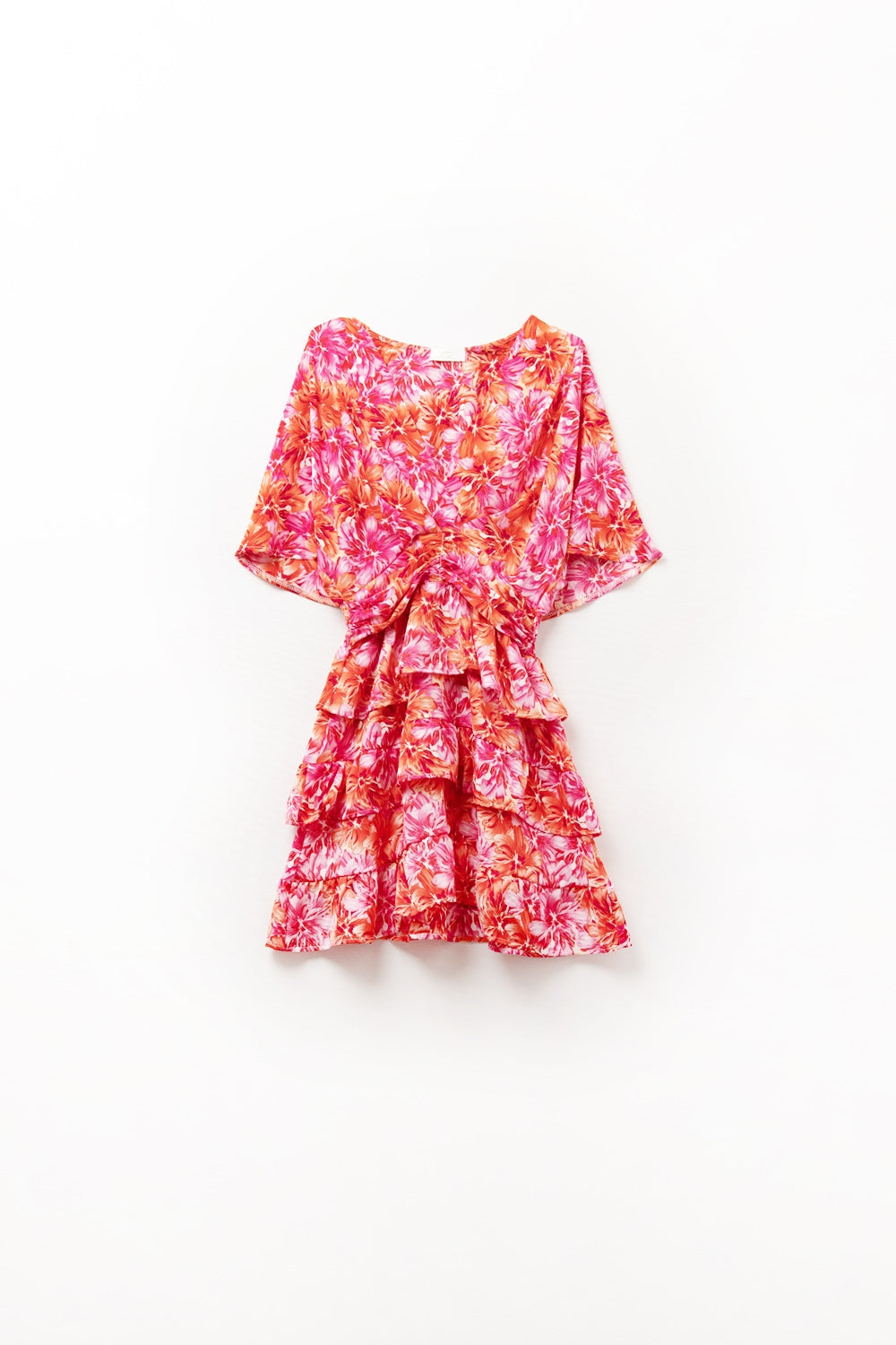 Floral printed Dress With Pink Orange and Red Tones