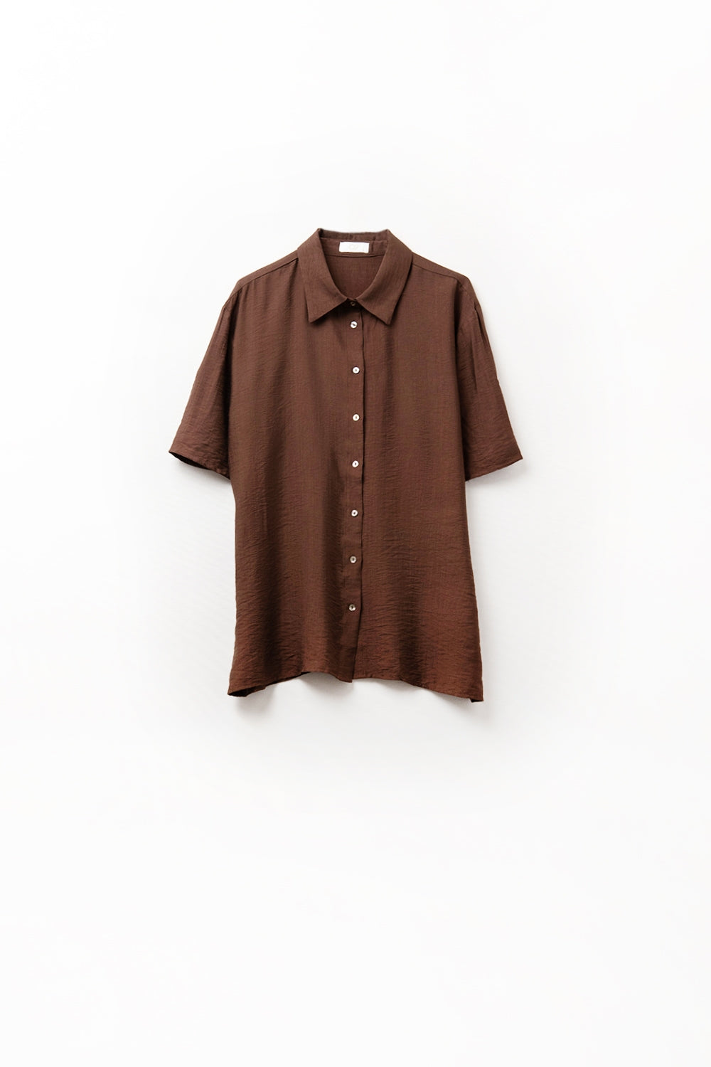 Chocolate Brown shirt with short sleeves and pleat on the sleeve