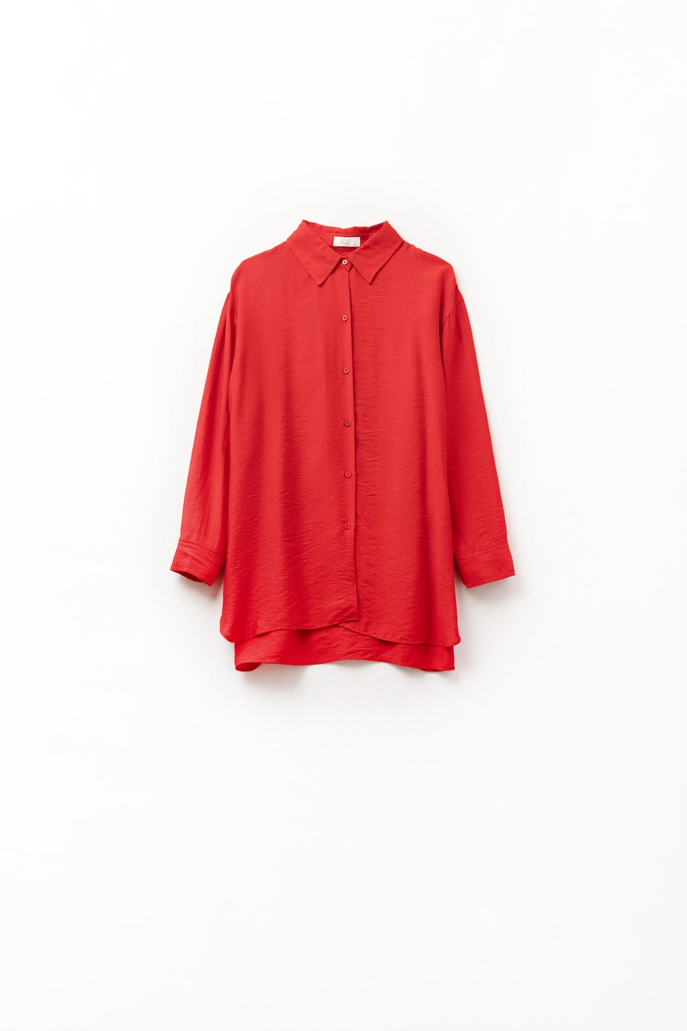 relaxed fit Red Shirt 3/4 Sleeves and High Low Hem