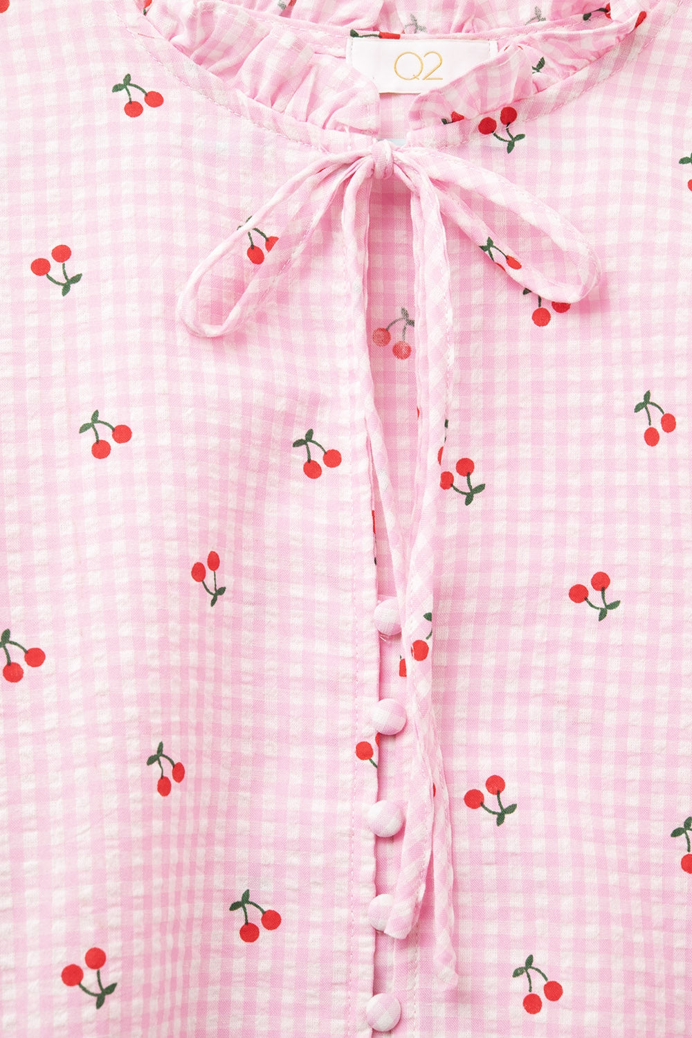 Pink Blouse with Cherry Details and Tied Bow