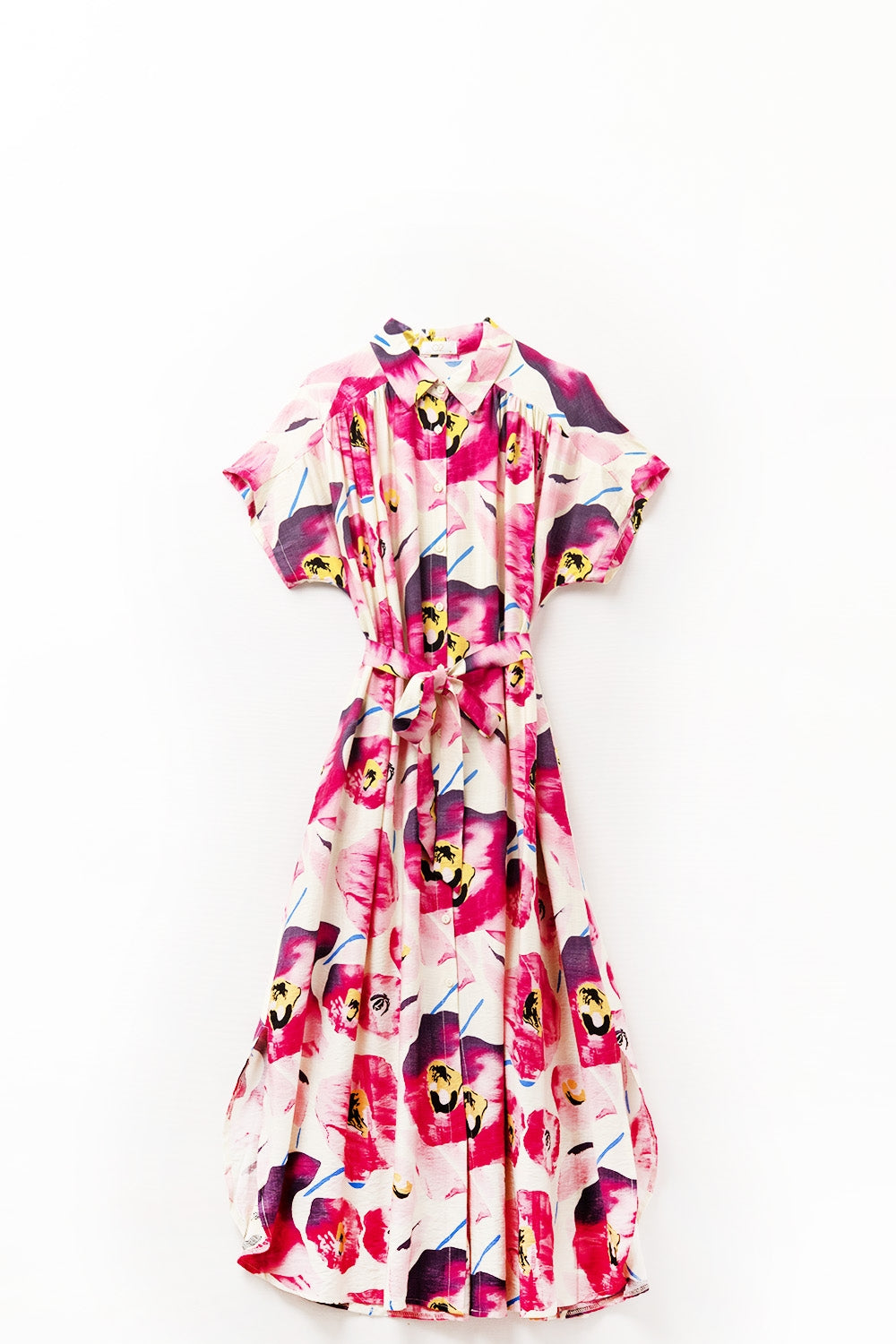Floral printed buttoned shirt dress in fuchsia