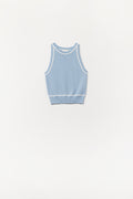 Sleeveless Sweater In Blue Featuring White Lines detail