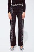 Straight jeans in black with silver strass details