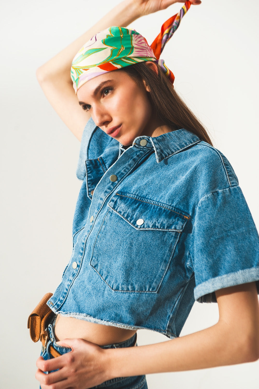 mid-blue wash denim cropped jacket