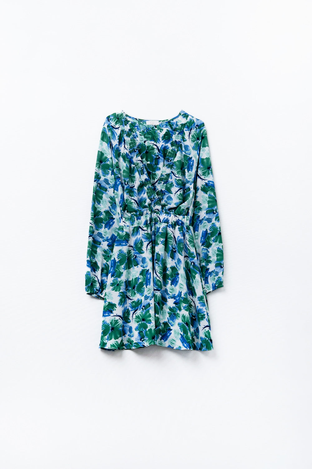 short dress with a wide V-neck and floral print