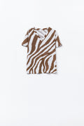 V-neck t-shirt with camel zebra print