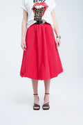 Red Mini Bubble Skirt in poplin fabric