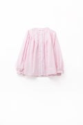 Gingham Pale Pink Collarless Blouse With Wide Sleeves