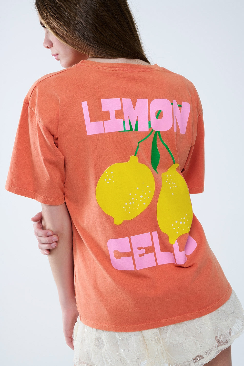 relaxed orange t-shirt with lemon print