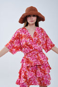 Floral printed Dress With Pink Orange and Red Tones