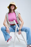 Sleeveless Ribbed knitted Top In Pink