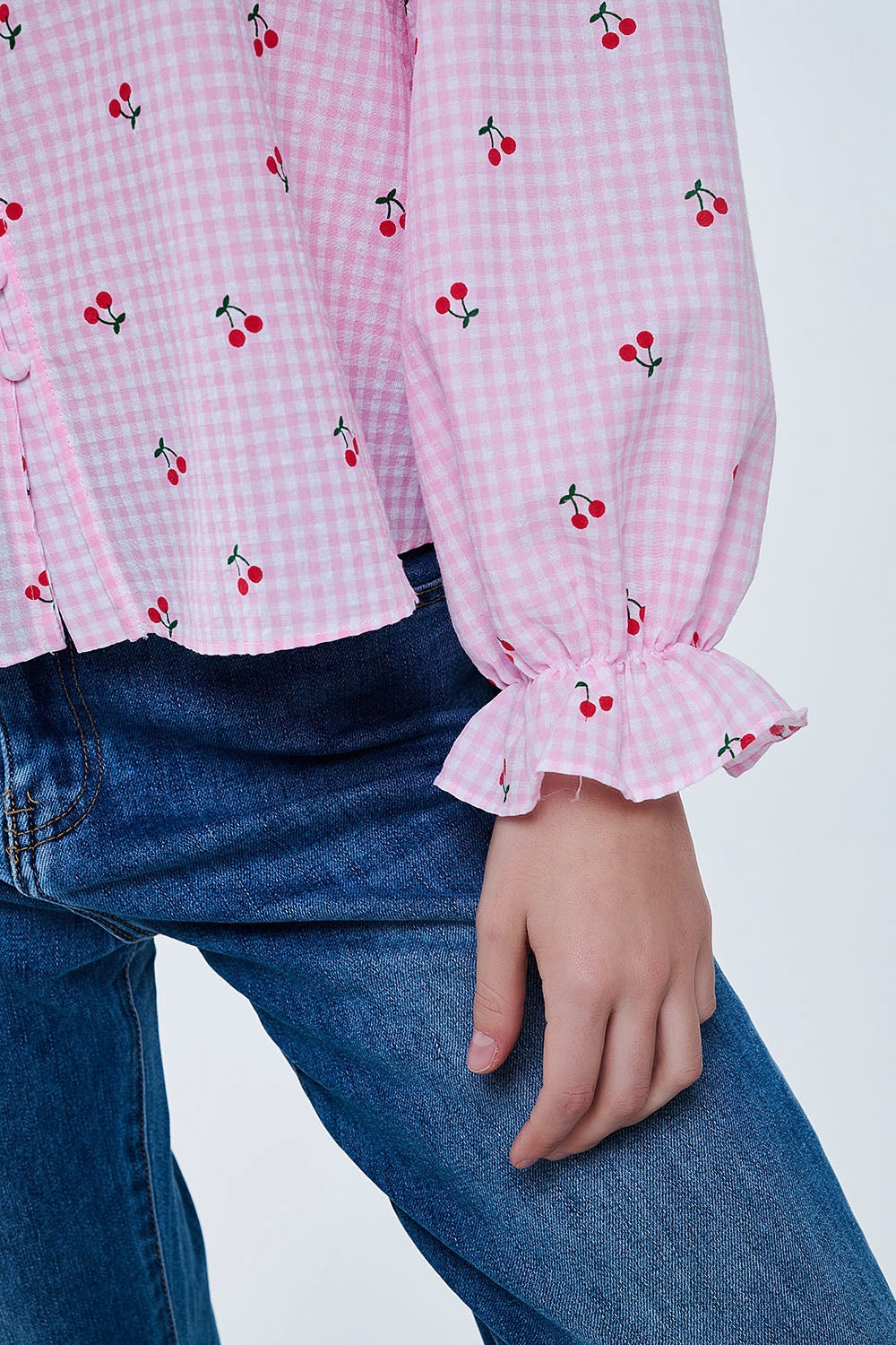 Pink Blouse with Cherry Details and Tied Bow