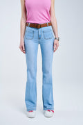 Skinny Light Wash Flare Jeans With Front Pockets