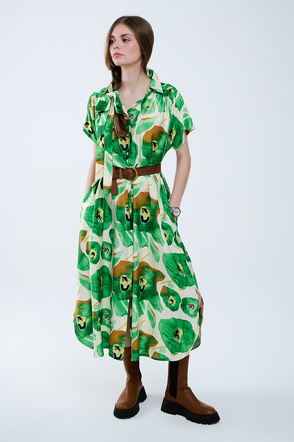 Floral Bliss Dress in Green and Warm Hues