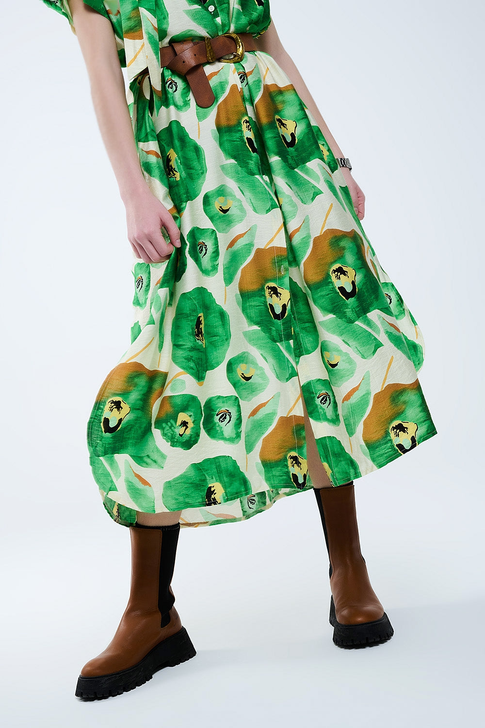 Floral Bliss Dress in Green and Warm Hues
