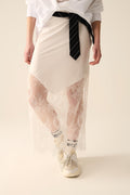 white satin skirt with lace at the bottom