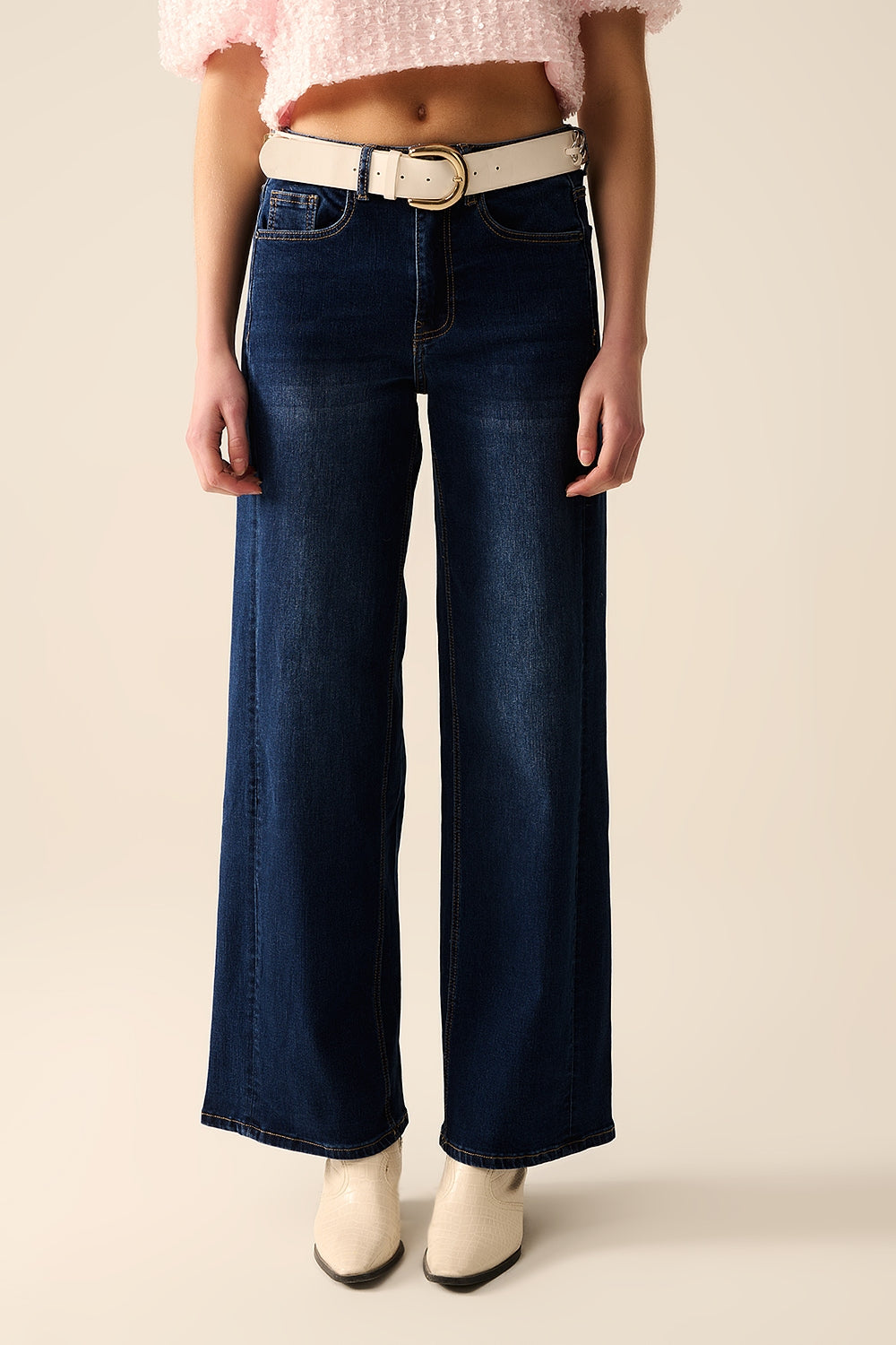 dark wash Wide Leg Stretch Denim Jeans