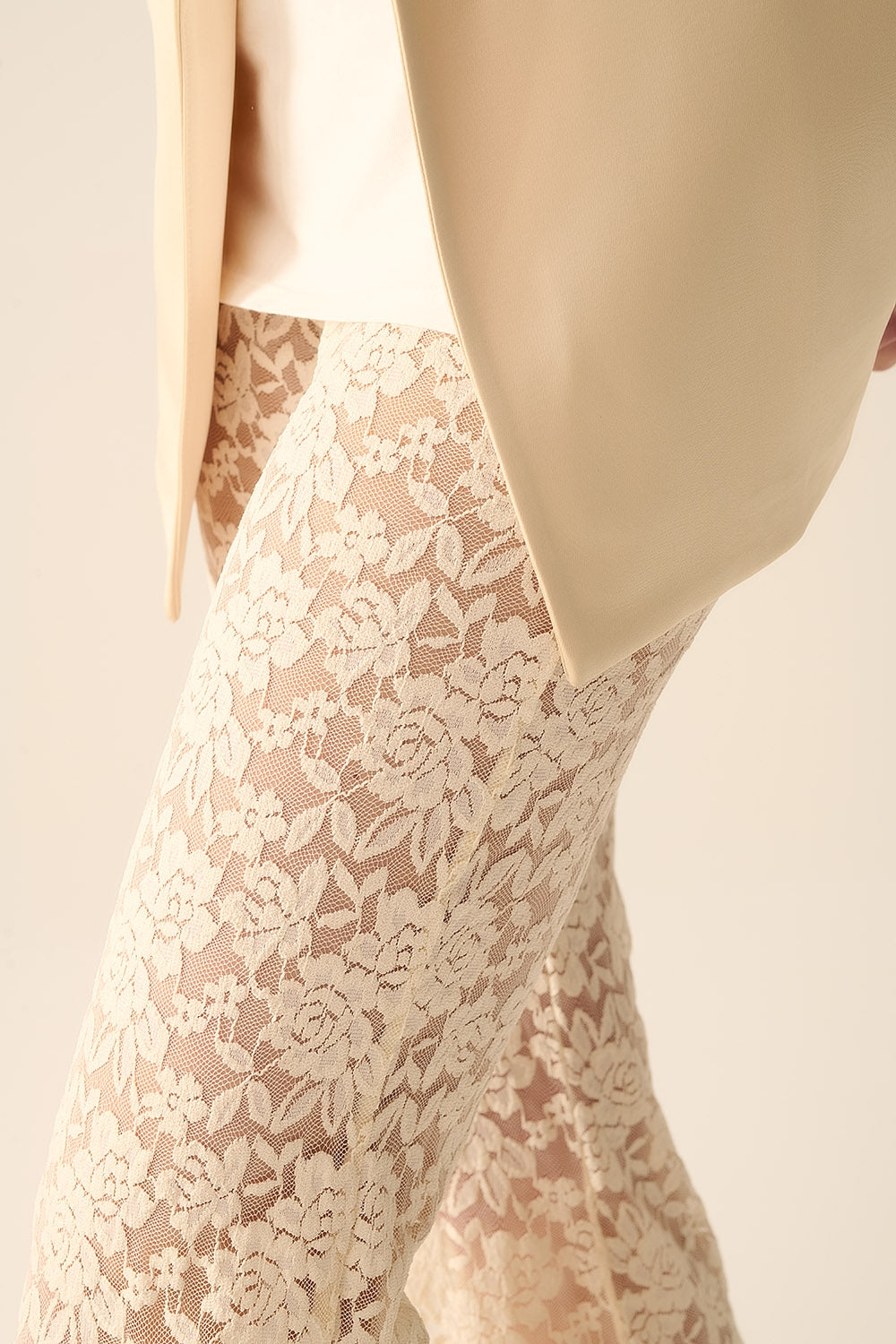 Cream flare Pants in Floral Lace