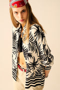 Tropical Motif Relaxed Blouse in Black and White