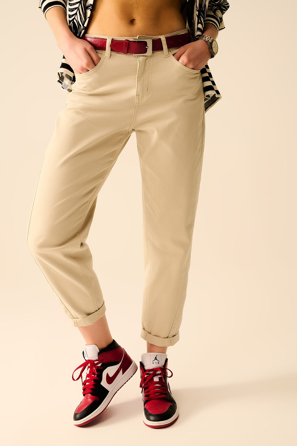 Super Comfy Stretch Straight Leg Pants In Beige