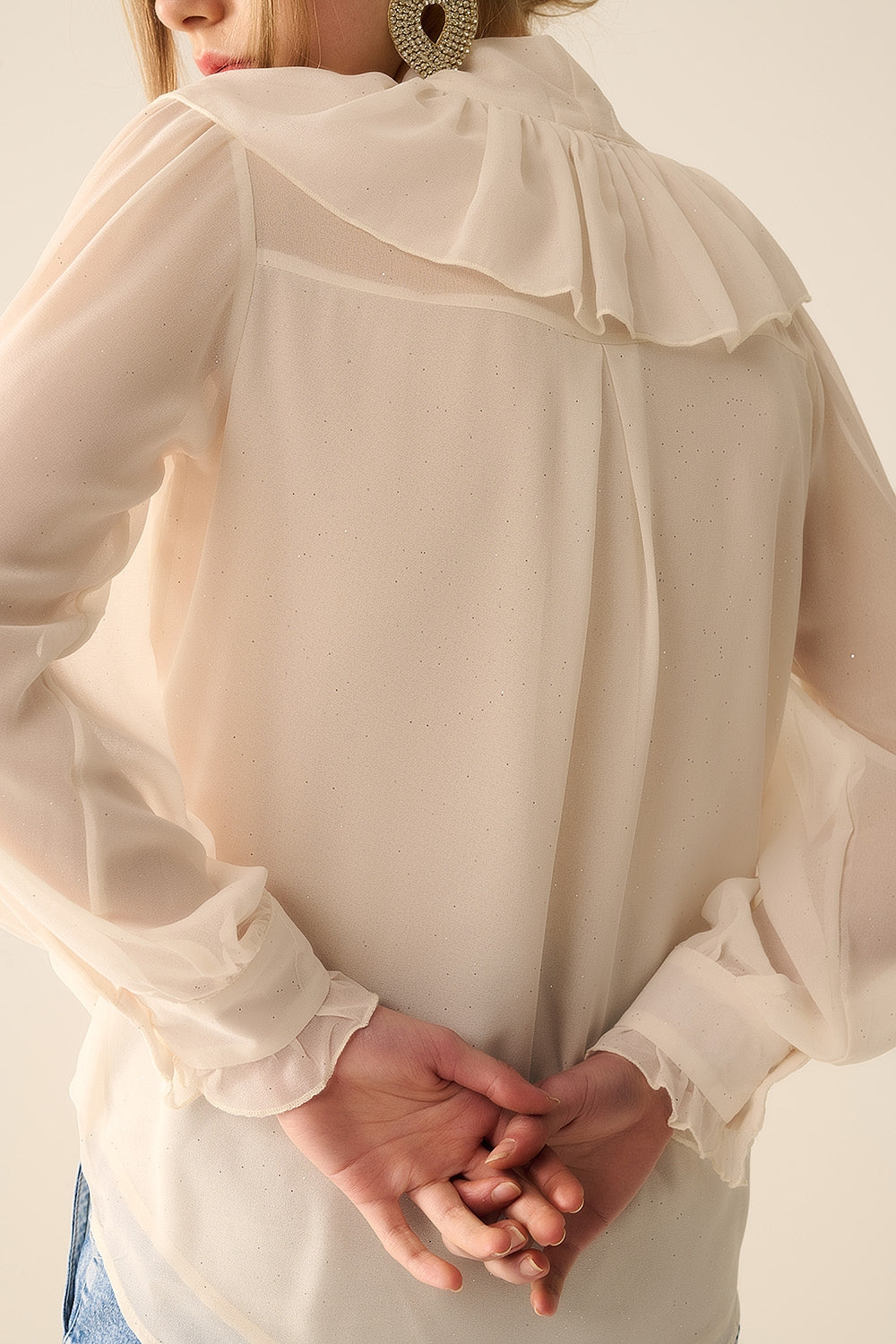 Beige chiffon shirt with bow detail