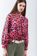 Long Sleeved Blouse In Trendy Fuchsia Leopard Print