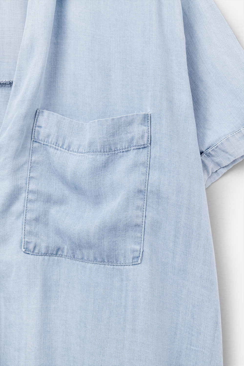 Short Sleeve Tencel Shirt With Chest Pocket in Blue