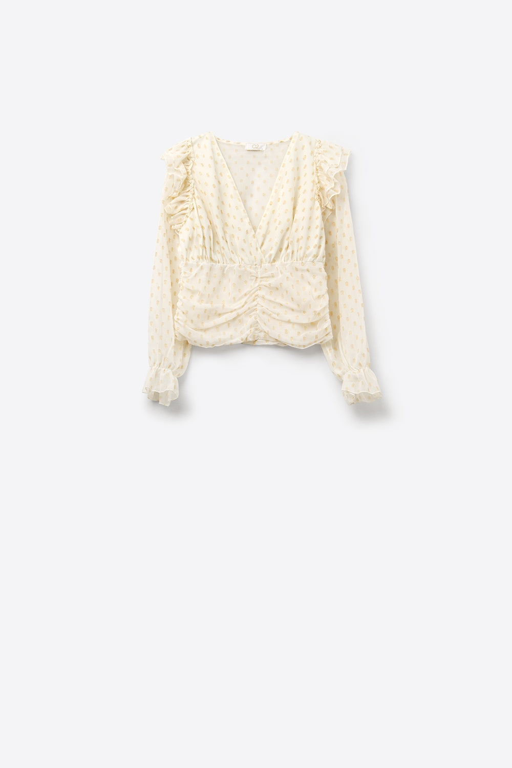 Beige Blouse with golden dots and frill details