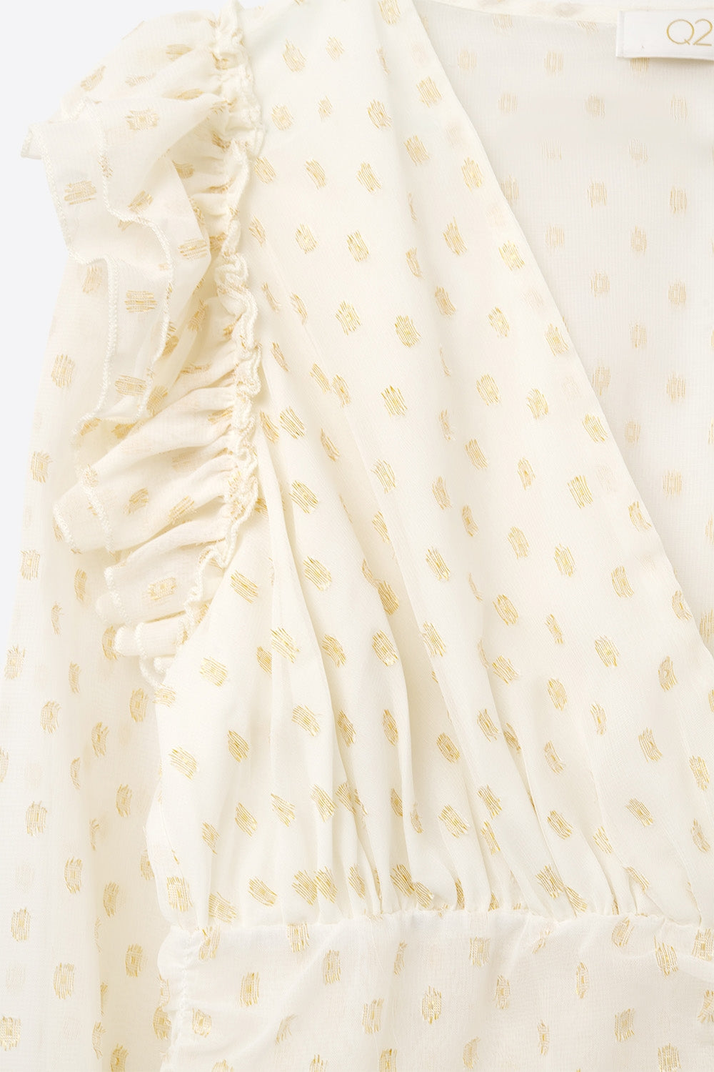 Beige Blouse with golden dots and frill details