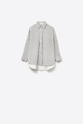 High-Low Oversized Striped Shirt With Chest Pocket in Black and White