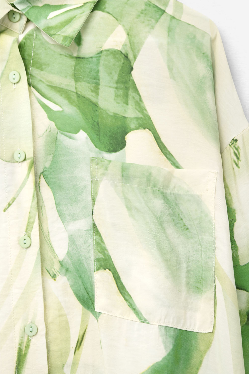 Watercolor Print Button-Down Blouse in Green