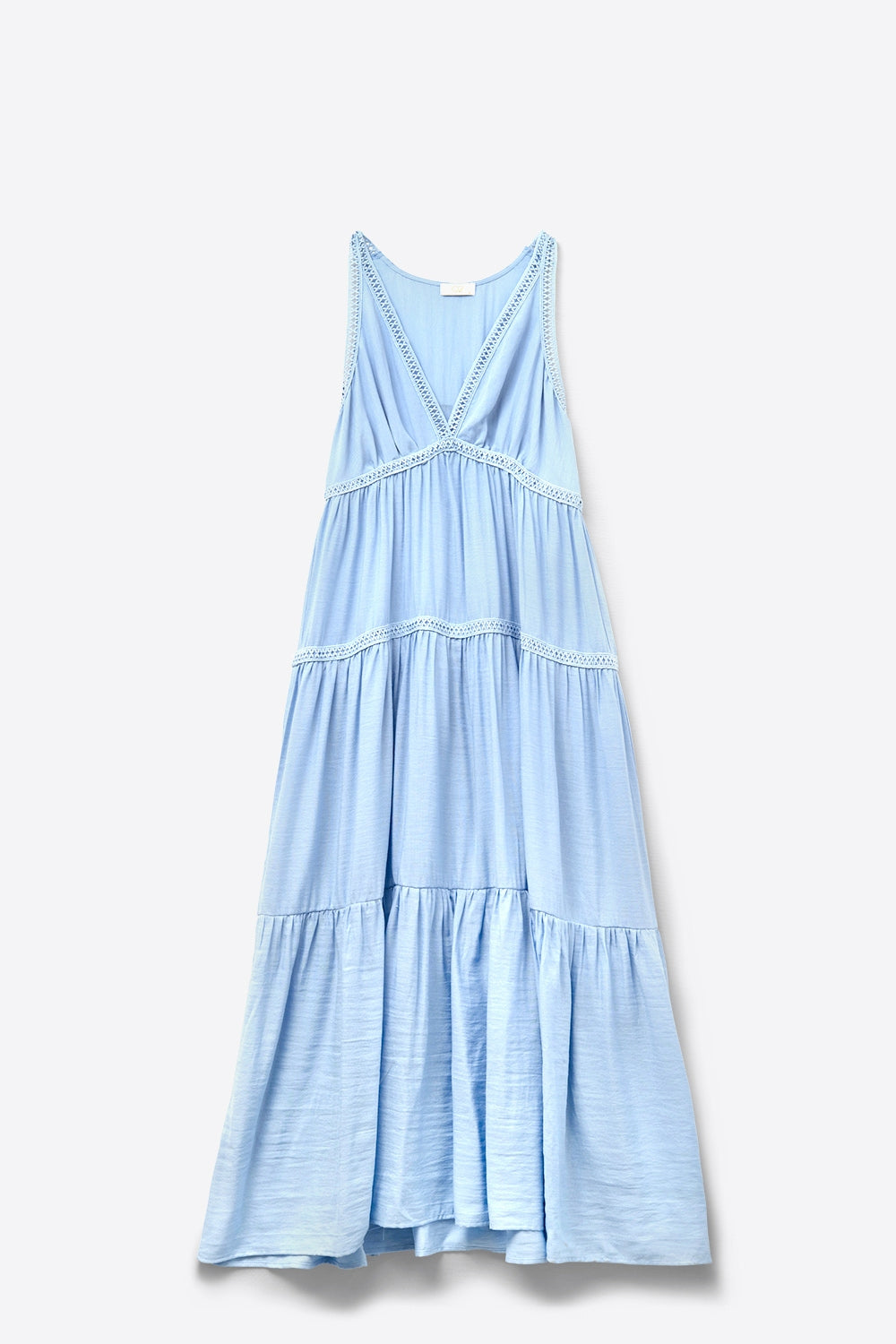 Flowy Maxi Dress with Lace Inserts in Light Blue
