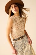 Romantic Lace T-shirt With Cap Sleeves in beige
