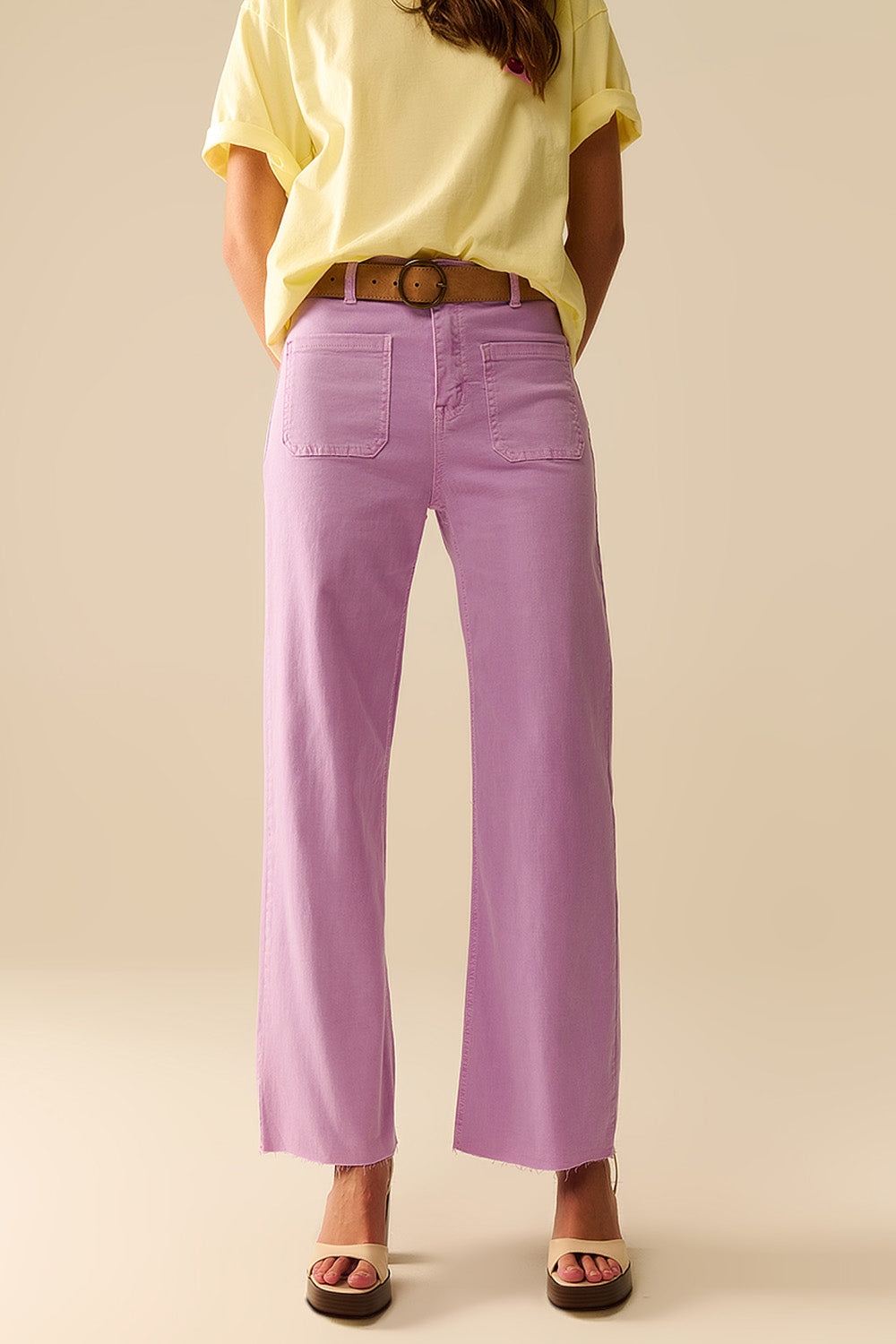 lilac Straight Leg pants With Front Pockets