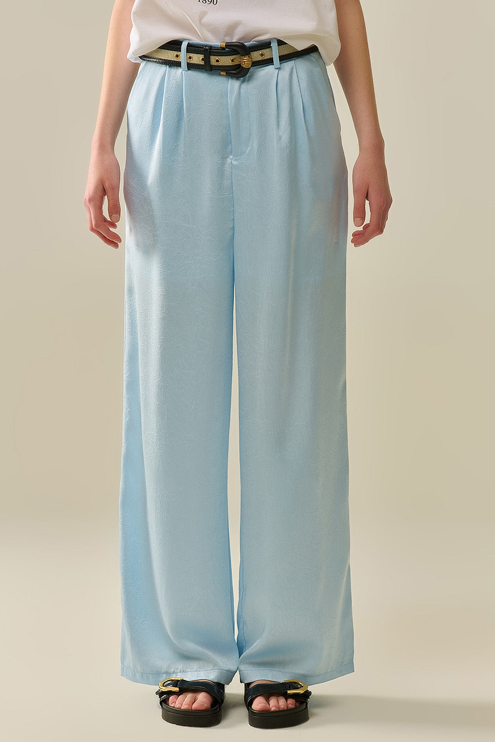 Tailored satin Pants With Wide Leg in Baby Blue