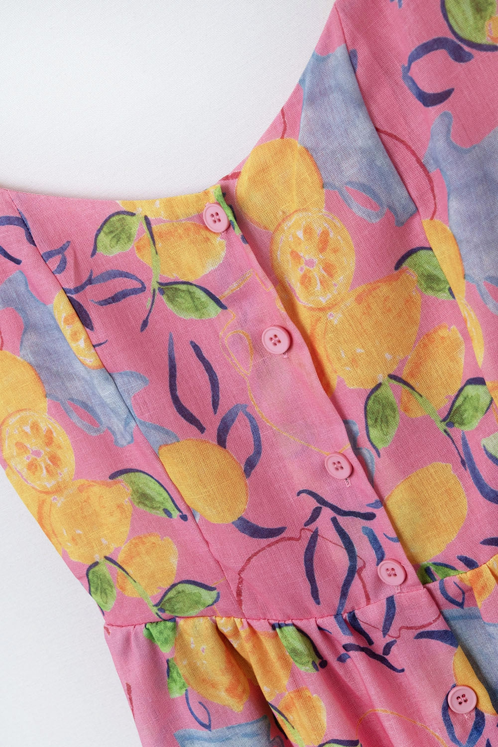 Pink Sleeveless maxi Dress with Lemon Print