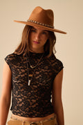 Romantic Lace T-shirt With Cap Sleeves in Black