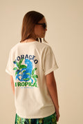 White t-shirt made in Italy with tropical graphic print