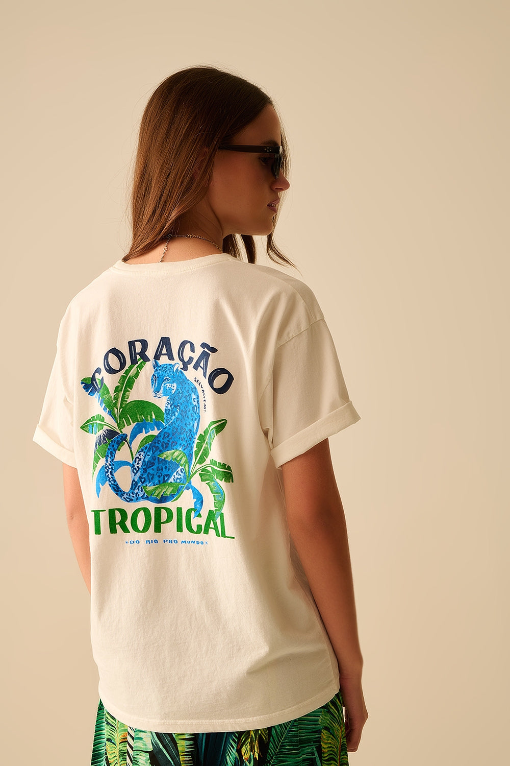 White t-shirt made in Italy with tropical graphic print