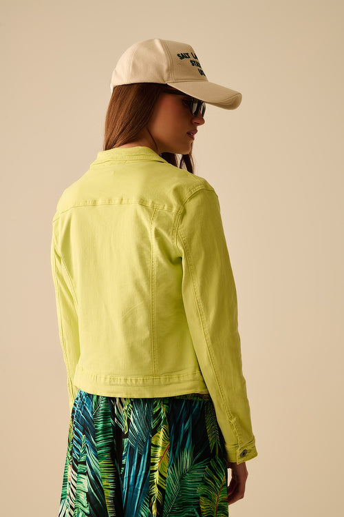 Basic Denim elastic Jacket With Pockets in lime — view 2 of 6