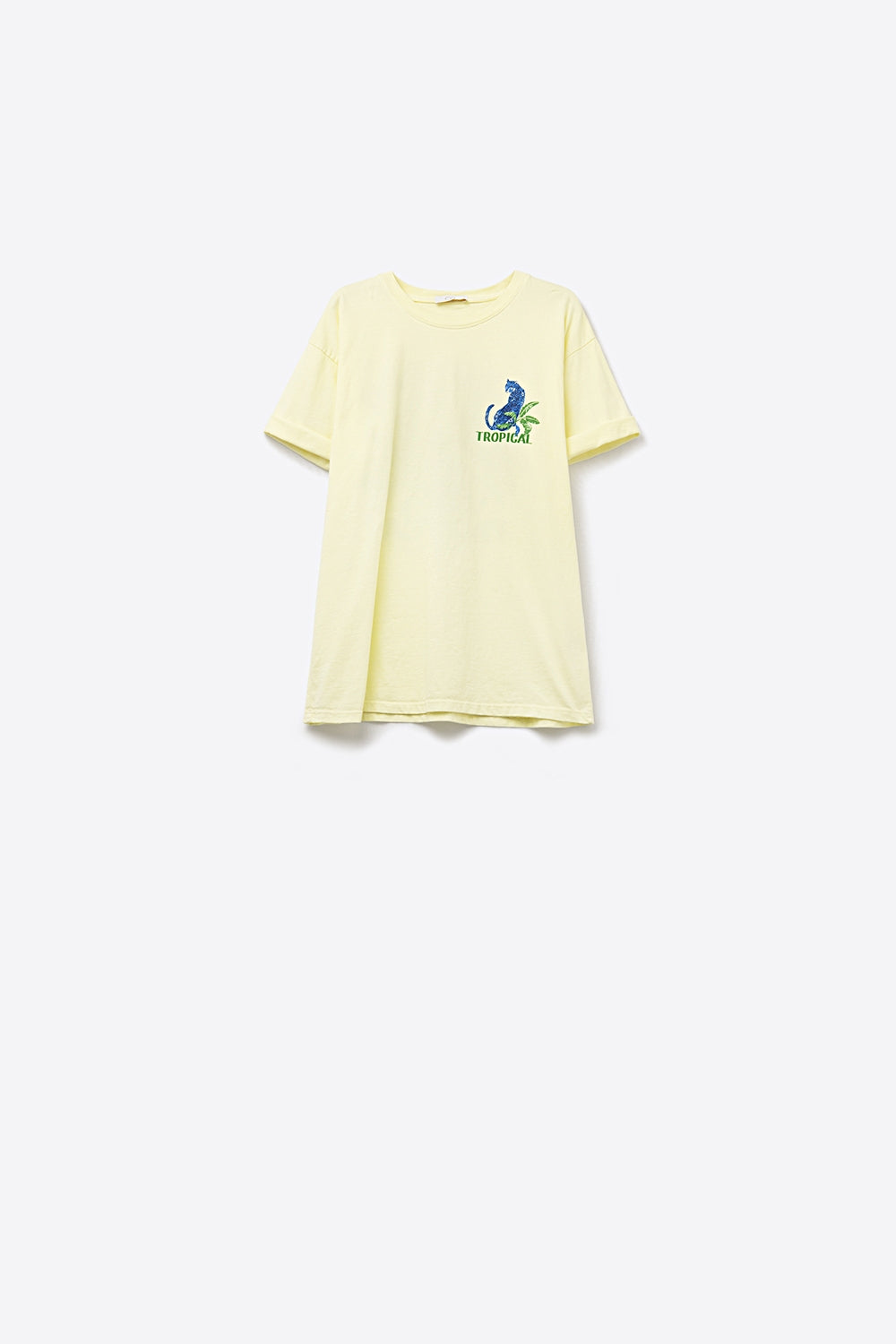 Yellow  t-shirt made in Italy with tropical graphic print
