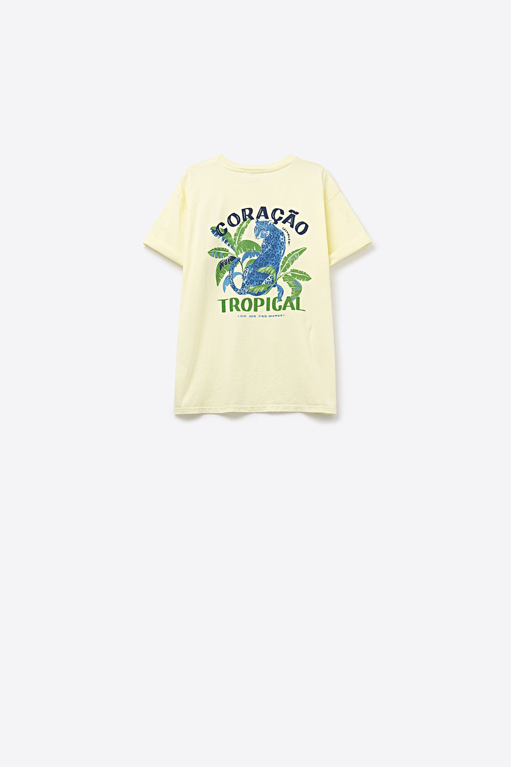 Yellow  t-shirt made in Italy with tropical graphic print