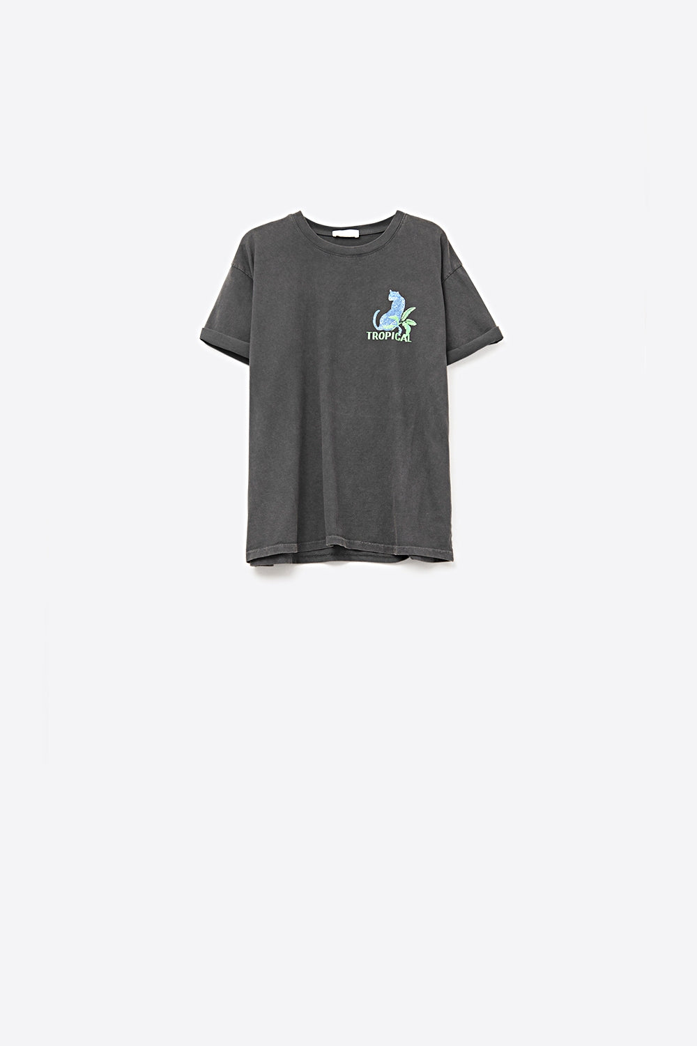 Black t-shirt made in Italy with tropical graphic print